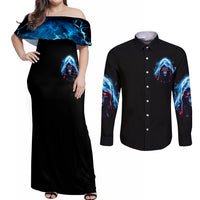 American Skull Couples Matching Off Shoulder Maxi Dress and Long Sleeve Button Shirts I Talk I Smile But Be Carefull When I Silent - Wonder Print Shop