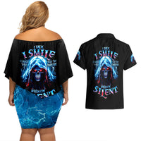 American Skull Couples Matching Off Shoulder Short Dress and Hawaiian Shirt I Talk I Smile But Be Carefull When I Silent - Wonder Print Shop