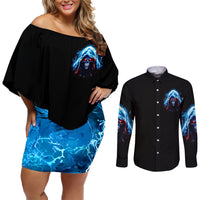 American Skull Couples Matching Off Shoulder Short Dress and Long Sleeve Button Shirts I Talk I Smile But Be Carefull When I Silent - Wonder Print Shop