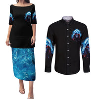 American Skull Couples Matching Puletasi Dress and Long Sleeve Button Shirts I Talk I Smile But Be Carefull When I Silent - Wonder Print Shop