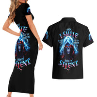 American Skull Couples Matching Short Sleeve Bodycon Dress and Hawaiian Shirt I Talk I Smile But Be Carefull When I Silent - Wonder Print Shop