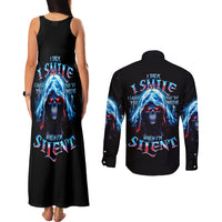 American Skull Couples Matching Tank Maxi Dress and Long Sleeve Button Shirts I Talk I Smile But Be Carefull When I Silent - Wonder Print Shop