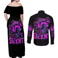Graffiti Skull Couples Matching Off Shoulder Maxi Dress and Long Sleeve Button Shirts I Talk I Smile But Be Carefull When I Silent - Wonder Print Shop