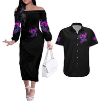 Graffiti Skull Couples Matching Off The Shoulder Long Sleeve Dress and Hawaiian Shirt I Talk I Smile But Be Carefull When I Silent - Wonder Print Shop