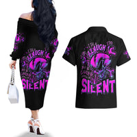 Graffiti Skull Couples Matching Off The Shoulder Long Sleeve Dress and Hawaiian Shirt I Talk I Smile But Be Carefull When I Silent - Wonder Print Shop