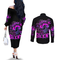 Graffiti Skull Couples Matching Off The Shoulder Long Sleeve Dress and Long Sleeve Button Shirts I Talk I Smile But Be Carefull When I Silent DT01