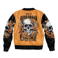 Flower Skull Bomber Jacket I Try To Avoid Drama - Wonder Print Shop
