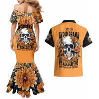 Flower Skull Couples Matching Mermaid Dress and Hawaiian Shirt I Try To Avoid Drama - Wonder Print Shop