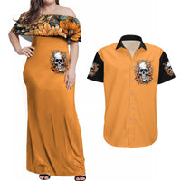 Flower Skull Couples Matching Off Shoulder Maxi Dress and Hawaiian Shirt I Try To Avoid Drama - Wonder Print Shop