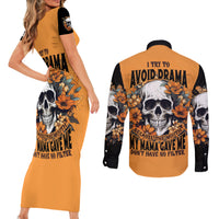 Flower Skull Couples Matching Short Sleeve Bodycon Dress and Long Sleeve Button Shirts I Try To Avoid Drama - Wonder Print Shop