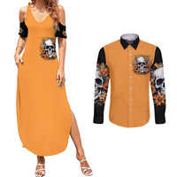 Flower Skull Couples Matching Summer Maxi Dress and Long Sleeve Button Shirts I Try To Avoid Drama - Wonder Print Shop