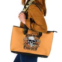 Flower Skull Leather Tote Bag I Try To Avoid Drama - Wonder Print Shop