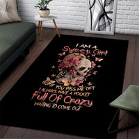 Flower Skull Area Rug Iam A Sweet Girl Full Of Crazy - Wonder Print Shop