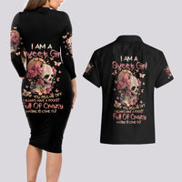 Flower Skull Couples Matching Long Sleeve Bodycon Dress and Hawaiian Shirt Iam A Sweet Girl Full Of Crazy - Wonder Print Shop