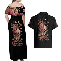 Flower Skull Couples Matching Off Shoulder Maxi Dress and Hawaiian Shirt Iam A Sweet Girl Full Of Crazy - Wonder Print Shop