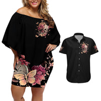 Flower Skull Couples Matching Off Shoulder Short Dress and Hawaiian Shirt Iam A Sweet Girl Full Of Crazy - Wonder Print Shop