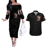 Flower Skull Couples Matching Off The Shoulder Long Sleeve Dress and Hawaiian Shirt Iam A Sweet Girl Full Of Crazy - Wonder Print Shop