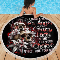 Blood Skull Beach Blanket I Hold A Angel And Crazy Lady It Your Choice - Wonder Print Shop
