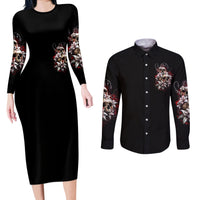 Blood Skull Couples Matching Long Sleeve Bodycon Dress and Long Sleeve Button Shirts I Hold A Angel And Crazy Lady It Your Choice - Wonder Print Shop