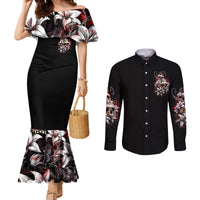 Blood Skull Couples Matching Mermaid Dress and Long Sleeve Button Shirts I Hold A Angel And Crazy Lady It Your Choice DT01