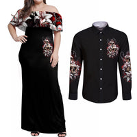 Blood Skull Couples Matching Off Shoulder Maxi Dress and Long Sleeve Button Shirts I Hold A Angel And Crazy Lady It Your Choice - Wonder Print Shop