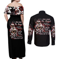 Blood Skull Couples Matching Off Shoulder Maxi Dress and Long Sleeve Button Shirts I Hold A Angel And Crazy Lady It Your Choice - Wonder Print Shop