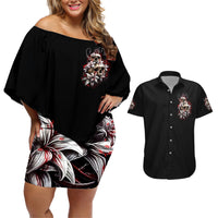 Blood Skull Couples Matching Off Shoulder Short Dress and Hawaiian Shirt I Hold A Angel And Crazy Lady It Your Choice - Wonder Print Shop