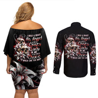 Blood Skull Couples Matching Off Shoulder Short Dress and Long Sleeve Button Shirts I Hold A Angel And Crazy Lady It Your Choice - Wonder Print Shop