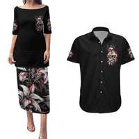 Blood Skull Couples Matching Puletasi Dress and Hawaiian Shirt I Hold A Angel And Crazy Lady It Your Choice - Wonder Print Shop