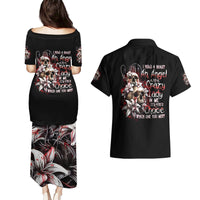 Blood Skull Couples Matching Puletasi Dress and Hawaiian Shirt I Hold A Angel And Crazy Lady It Your Choice - Wonder Print Shop
