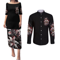 Blood Skull Couples Matching Puletasi Dress and Long Sleeve Button Shirts I Hold A Angel And Crazy Lady It Your Choice - Wonder Print Shop
