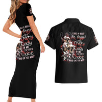 Blood Skull Couples Matching Short Sleeve Bodycon Dress and Hawaiian Shirt I Hold A Angel And Crazy Lady It Your Choice - Wonder Print Shop