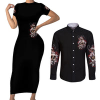 Blood Skull Couples Matching Short Sleeve Bodycon Dress and Long Sleeve Button Shirts I Hold A Angel And Crazy Lady It Your Choice - Wonder Print Shop