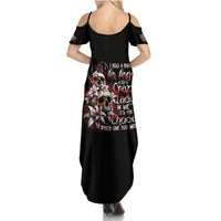 Black off-shoulder maxi dress with skull floral graphic and short sleeve cutouts