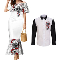 Blood Skull Couples Matching Mermaid Dress and Long Sleeve Button Shirts You Got My Back I Got Your Rest Of Your Life DT01