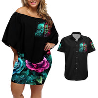 Twin Skull Couples Matching Off Shoulder Short Dress and Hawaiian Shirt Don't Try To Figure Me Out I'm A Special - Wonder Print Shop