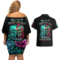 Twin Skull Couples Matching Off Shoulder Short Dress and Hawaiian Shirt Don't Try To Figure Me Out I'm A Special - Wonder Print Shop