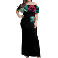 Satan Skull Off Shoulder Maxi Dress I Never Alone My Demon With Me 24/7 - Wonder Print Shop