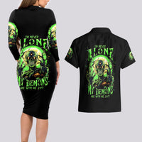 Zombie Skull Couples Matching Long Sleeve Bodycon Dress and Hawaiian Shirt I Never Alone My Demon With Me 24/7 - Wonder Print Shop