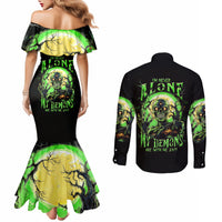 Zombie Skull Couples Matching Mermaid Dress and Long Sleeve Button Shirts I Never Alone My Demon With Me 24/7 DT01