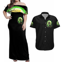 Zombie Skull Couples Matching Off Shoulder Maxi Dress and Hawaiian Shirt I Never Alone My Demon With Me 24/7 - Wonder Print Shop