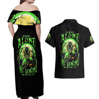 Zombie Skull Couples Matching Off Shoulder Maxi Dress and Hawaiian Shirt I Never Alone My Demon With Me 24/7 - Wonder Print Shop