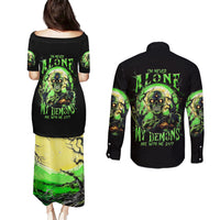 Zombie Skull Couples Matching Puletasi Dress and Long Sleeve Button Shirts I Never Alone My Demon With Me 24/7 - Wonder Print Shop