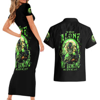 Zombie Skull Couples Matching Short Sleeve Bodycon Dress and Hawaiian Shirt I Never Alone My Demon With Me 24/7 - Wonder Print Shop