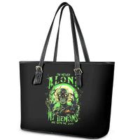 Zombie Skull Leather Tote Bag I Never Alone My Demon With Me 24/7 - Wonder Print Shop