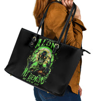 Zombie Skull Leather Tote Bag I Never Alone My Demon With Me 24/7 - Wonder Print Shop