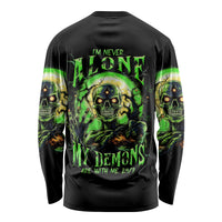 Zombie Skull Long Sleeve Shirt I Never Alone My Demon With Me 24/7 - Wonder Print Shop