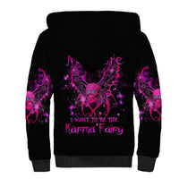 Black sherpa hoodie with purple fairy skull graphic and front text