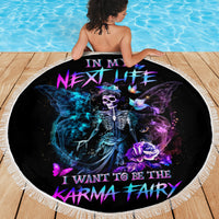 Dia De Los Muertos Skull Beach Blanket My Next Life I Want To Be Karma Fairy - Wonder Print Shop