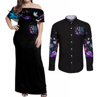 Dia De Los Muertos Skull Couples Matching Off Shoulder Maxi Dress and Long Sleeve Button Shirts My Next Life I Want To Be Karma Fairy - Wonder Print Shop